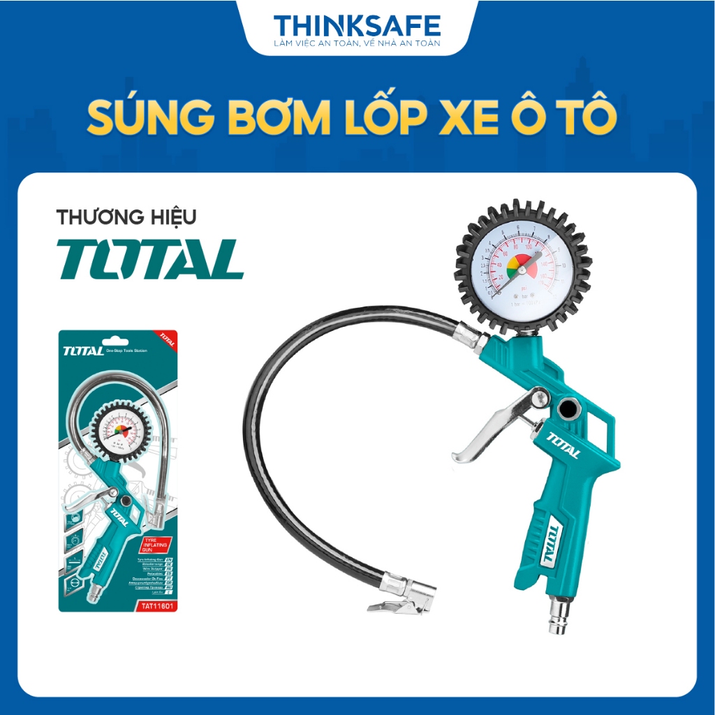 Súng bơm lốp xe ô tô Total TAT11601, áp suất tối đa 320PSI, Súng bơm dùng khí chính hãng - Thinksafe