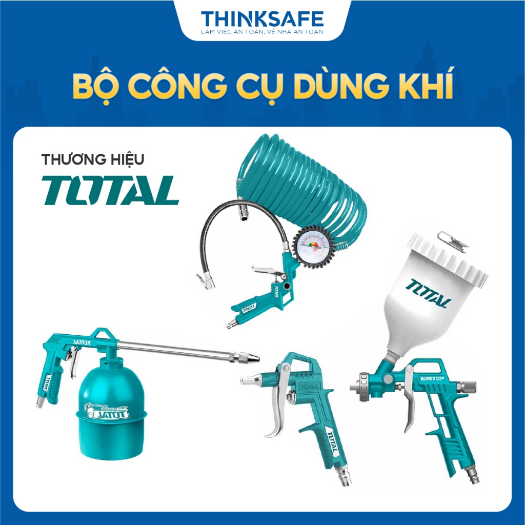 Bộ 5 công cụ dùng khí Total TATK053-3 đầu nối loại Nitto, Dụng cụ xịt hơi 5 chi tiết chính hãng - Thinksafe