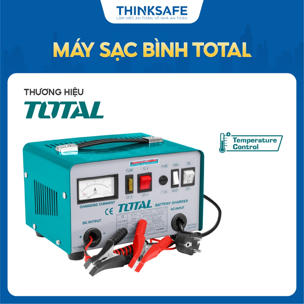 Máy sạc bình Total TBC1601 TBC2201 dòng sạc max 12A - 20A, điện áp sạc 12V/24V, sạc bình ắc quy chính hãng - Thinksafe