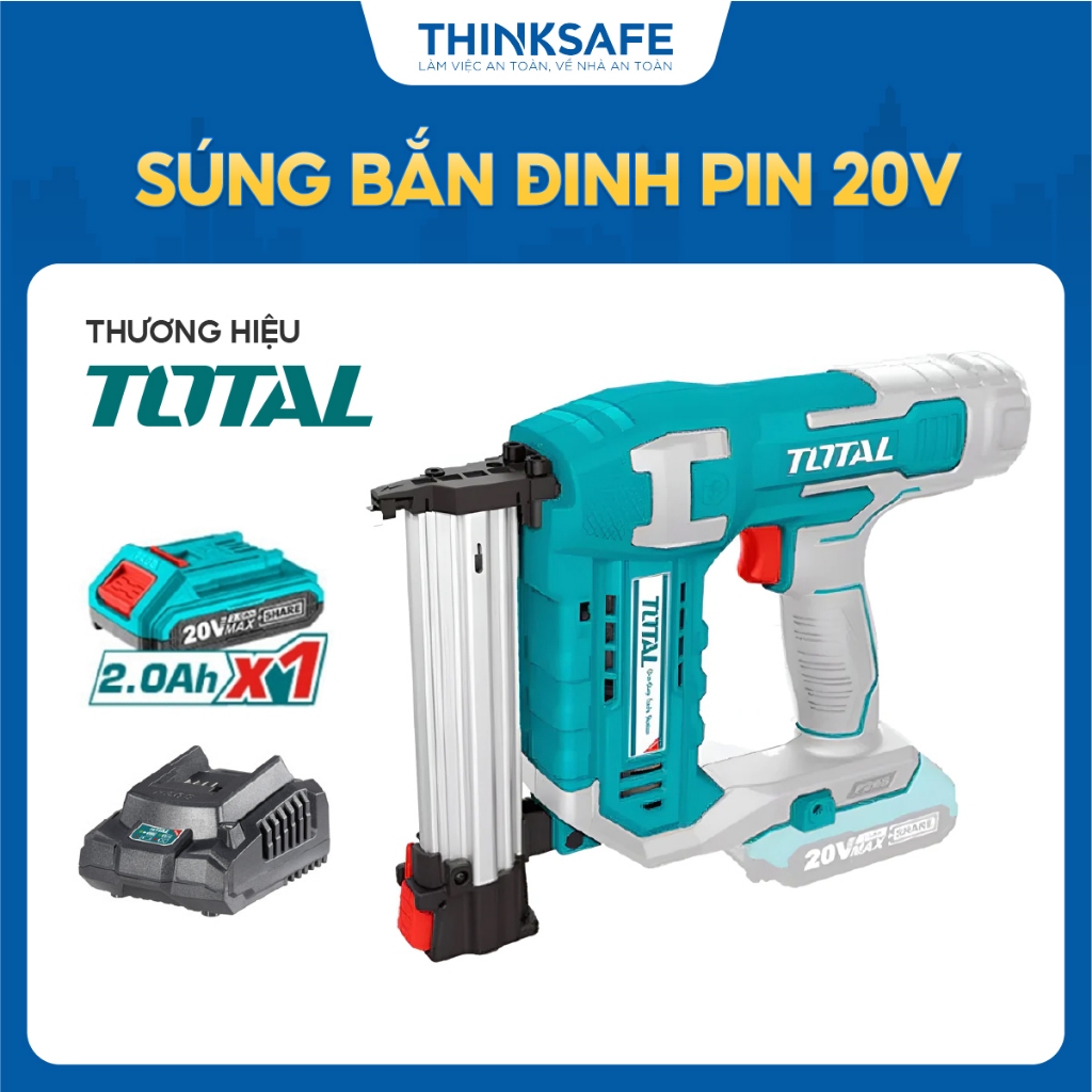 Súng bắn đinh thẳng dùng pin 20V Total, Loại đinh F15~F35 và F15~F40, Tốc độ truyền đinh 3 đinh/s - Thinksafe