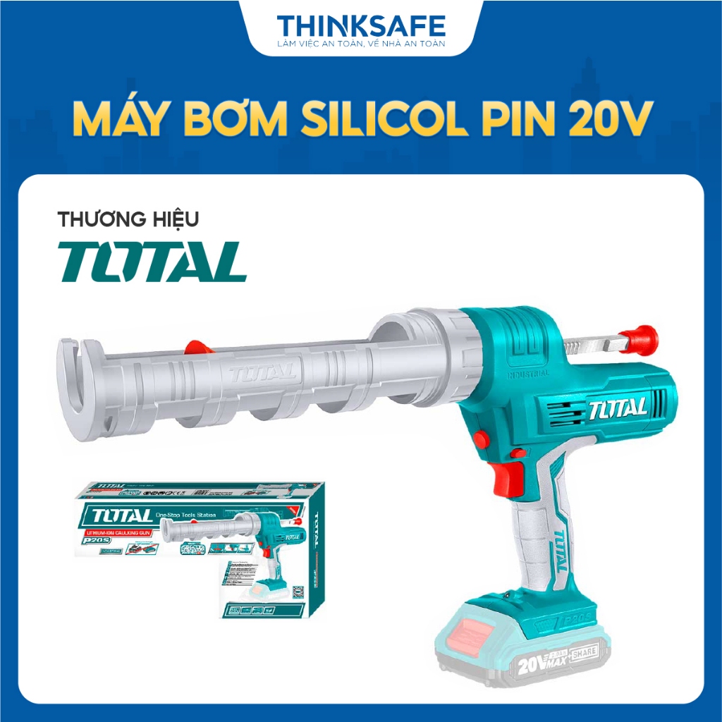 Máy bơm silicon dùng pin 20V Total TCGLI2001, súng bơm keo lực đẩy 2000N ,Tốc độ dán 0,5mm/s - 4,4mm/s,-Thinksafe