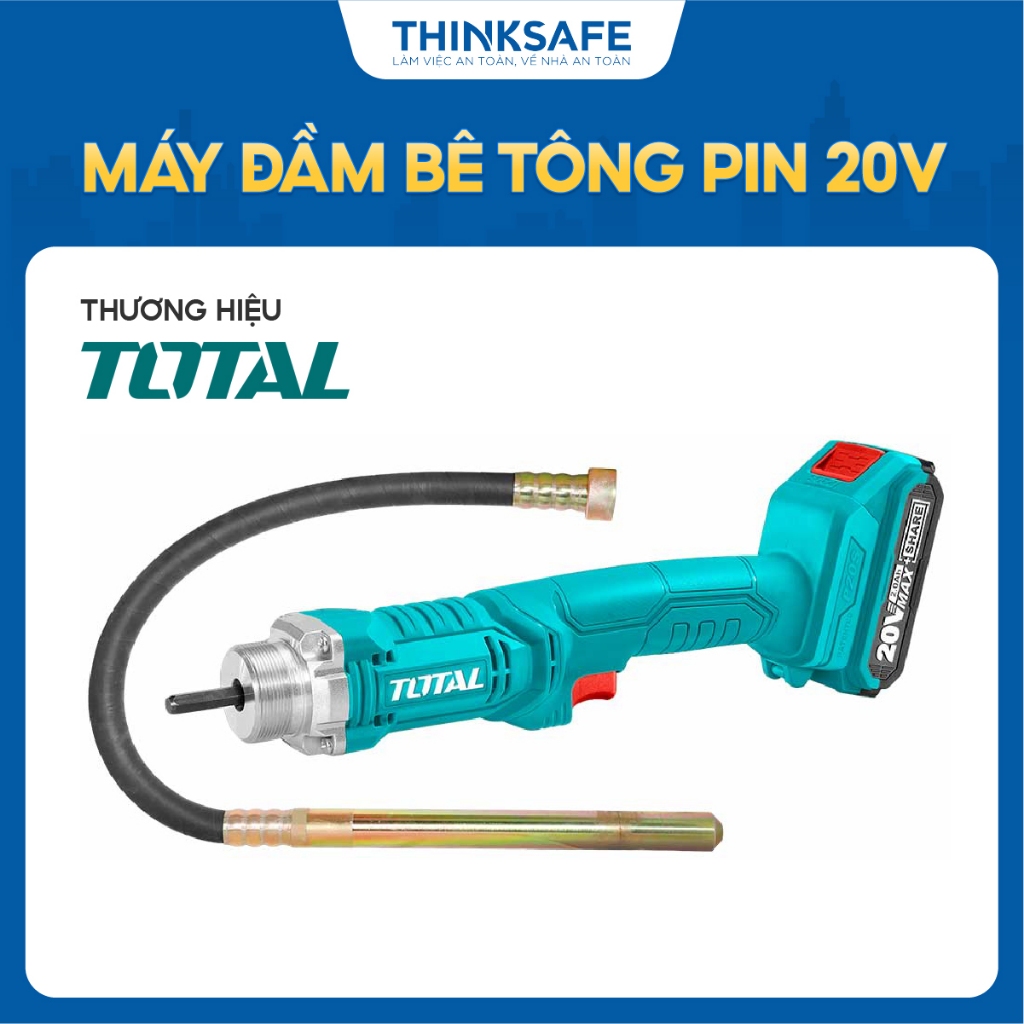 Máy đầm bê tông dùng pin 20V Total tốc độ không tải 2300v/p, đường kính dây đầm 35x120mm, Máy rung bê tông  - Thinksafe