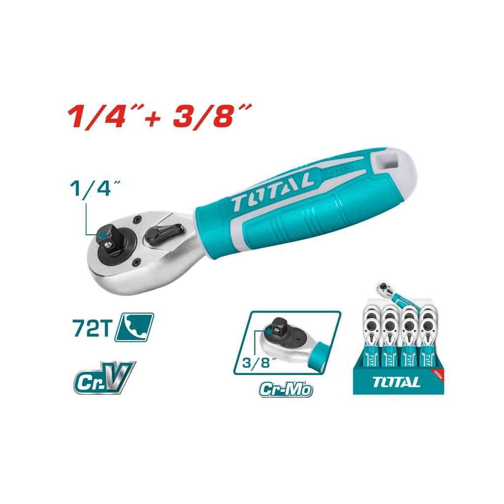 Cần siết lực 1/4 inch và 3/8 inch Total THT1061438 dài 140mm, Tay khẩu vặn ốc bulong đầu tuýp dài chính hãng -Thinksafe