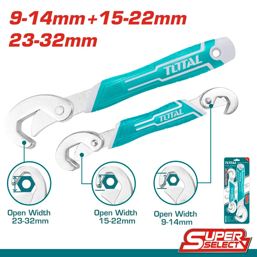Bộ 2 mỏ lết đa năng Total TBWS09328, mỏ lết cầm tay mạ crom, tay cầm hai màu, phân phối chính hãng - Thinksafe