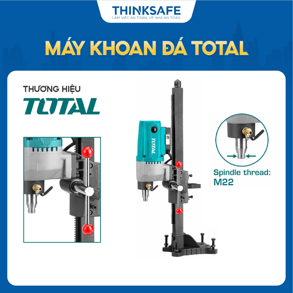Máy khoan đá TOTAL TDDM28001, công suất 2800W - 3800W, đường kính khoan 200mm - 230mm, trục chính M22 - Thinksafe