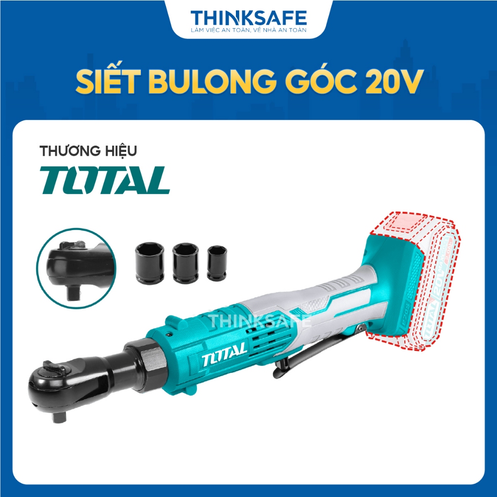 Máy siết bulong góc Pin 20V Total, Mô-men xoắn tối đa 65Nm, Đầu siết vuông 3/8 inch, phân phối chính hãng - Thinksafe