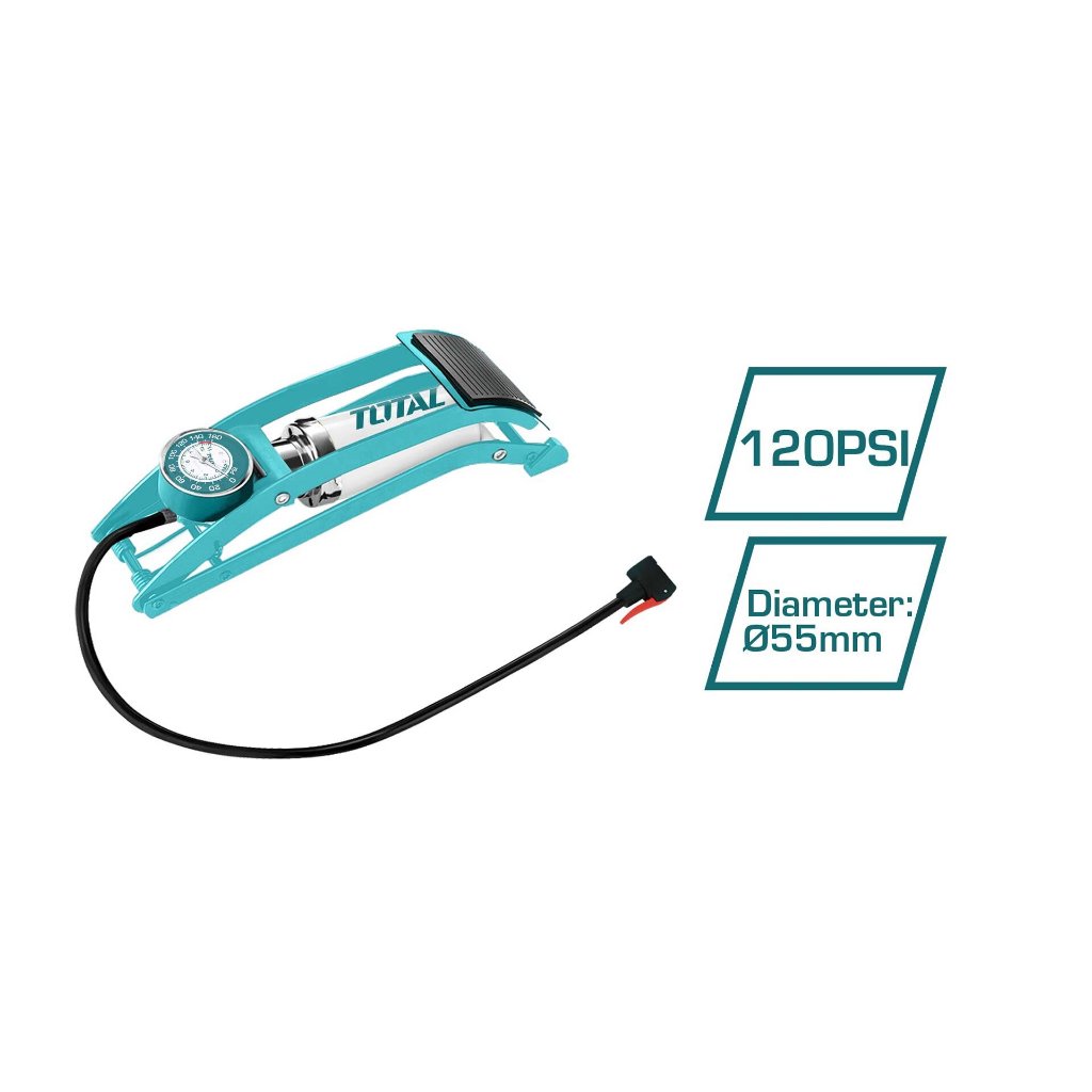 Bơm hơi đạp chân Total TMPP5511, ống áp suất cao có độ bền lâu  60cm trụ và khung thép bơm xe bàn đạp cao su - Thinksafe