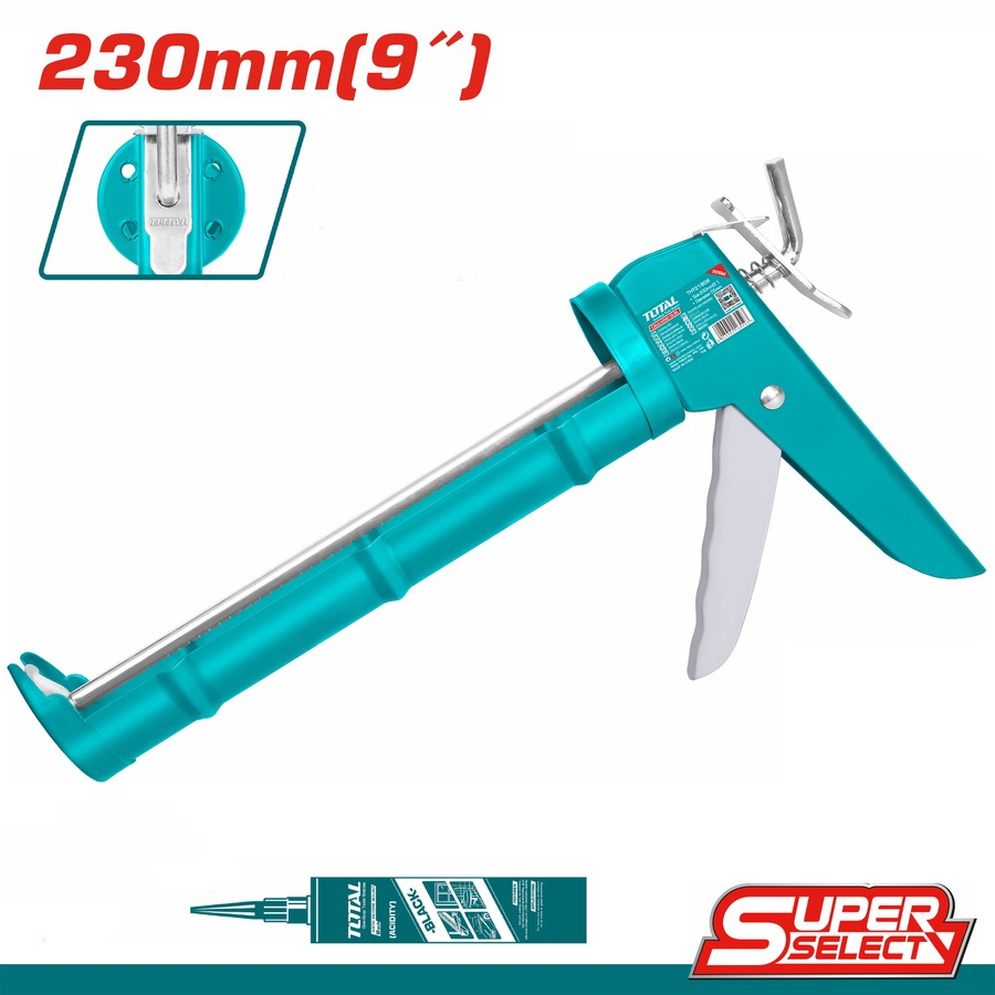 Súng bơm silicol Total THT21809, chuôi sắt có răng, súng bơm 9 inch (230mm), độ dày 0,8mm chính hãng - Thinksafe