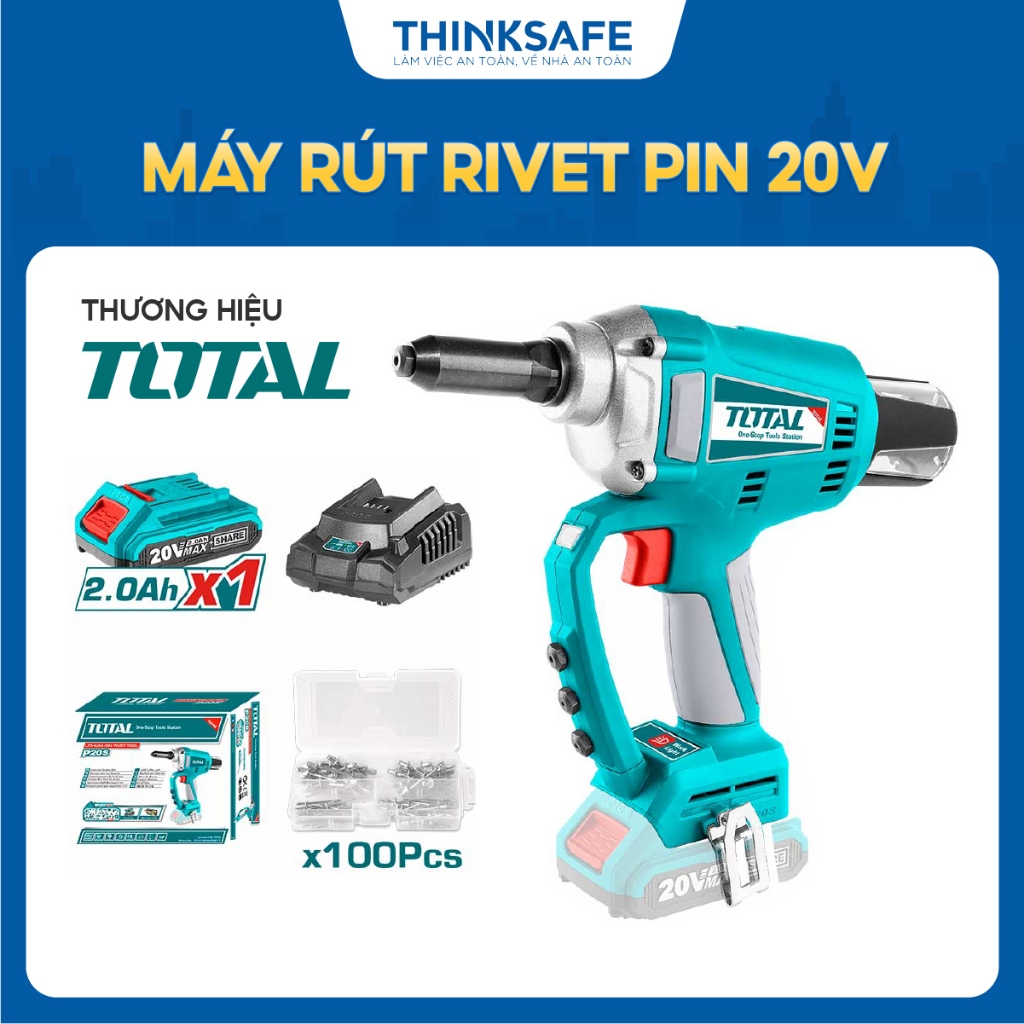Máy rút rivet dùng pin 20V Total TRTLI20051, Kèm 1 pin&1 sạc, Lực kéo ...