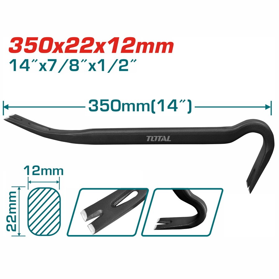 Xà beng nhổ đinh Total THT431142, THT431242, kích thước thanh xà beng 350mm - 610mm, chính hãng - Thinksafe
