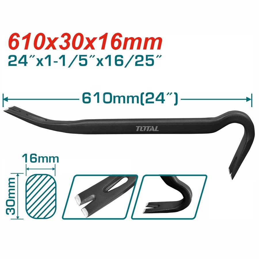 Xà beng nhổ đinh Total THT431142, THT431242, kích thước thanh xà beng 350mm - 610mm, chính hãng - Thinksafe