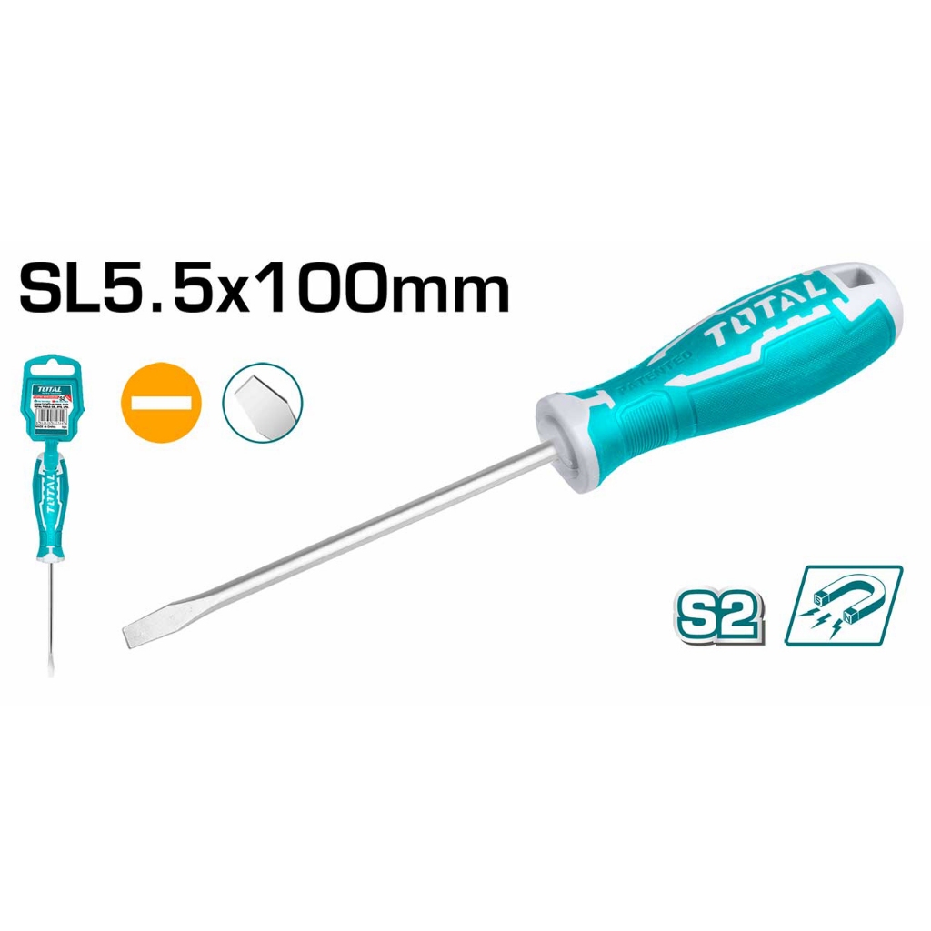 Tua vít dẹp Total dài 100mm - 150mm, chất liệu thép công nghiệp S2 chất lượng cao, Tô Vít chính hãng - Thinksafe