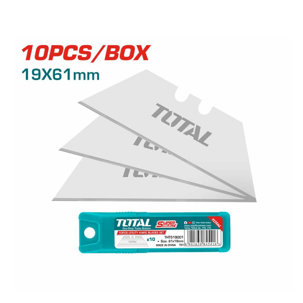 Bộ 10 lưỡi dao rọc giấy TOTAL THT519001 kích thước 61X19mm tiện dụng bền chắc chống gãy đa năng, chính hãng - Thinksafe