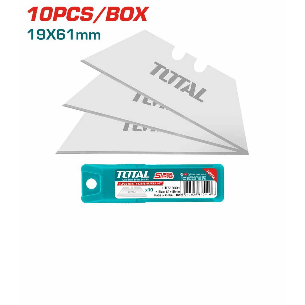 Bộ 10 lưỡi dao rọc giấy TOTAL THT519001 kích thước 61X19mm tiện dụng bền chắc chống gãy đa năng, chính hãng - Thinksafe