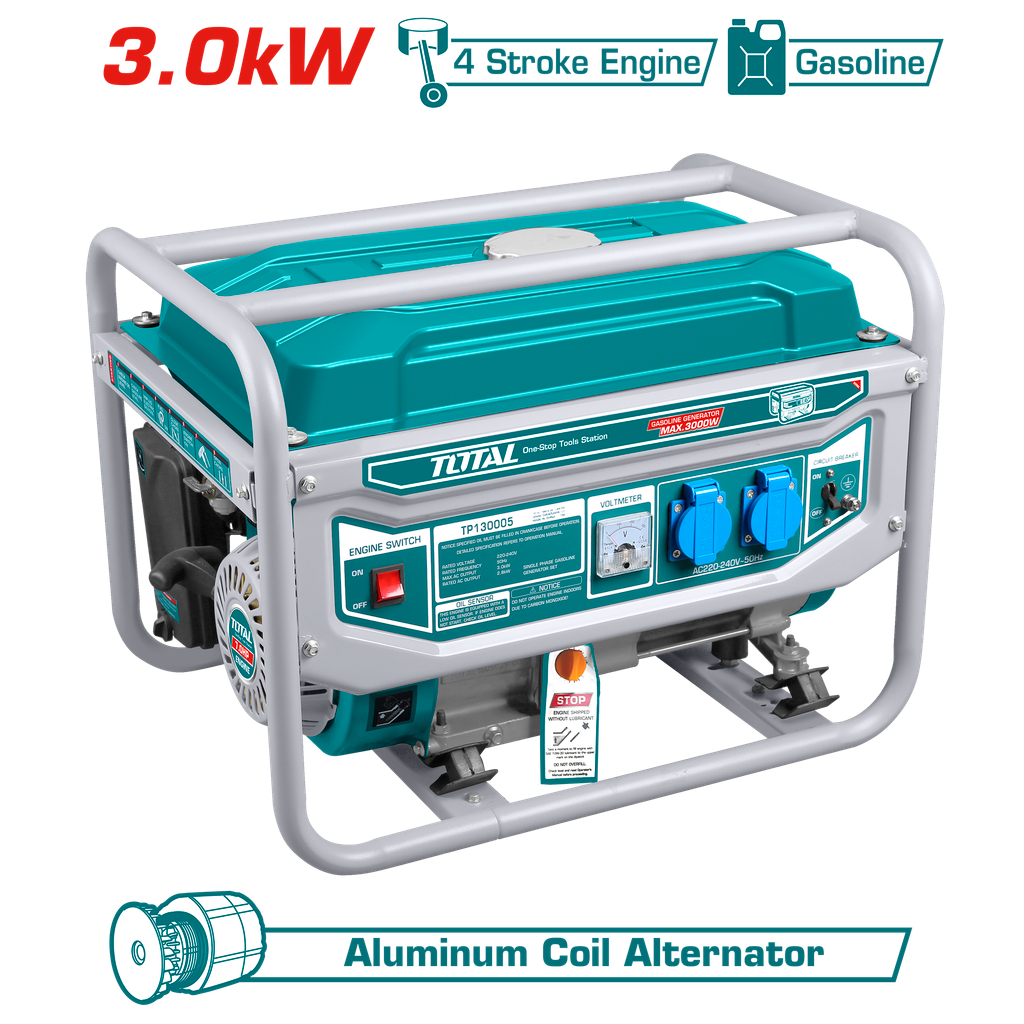 Máy phát điện dùng xăng Total công suất 800W - 3500W, động cơ 2 thì và 4 thì, diện tích xi lanh 63 - 208 ml - Thinksafe