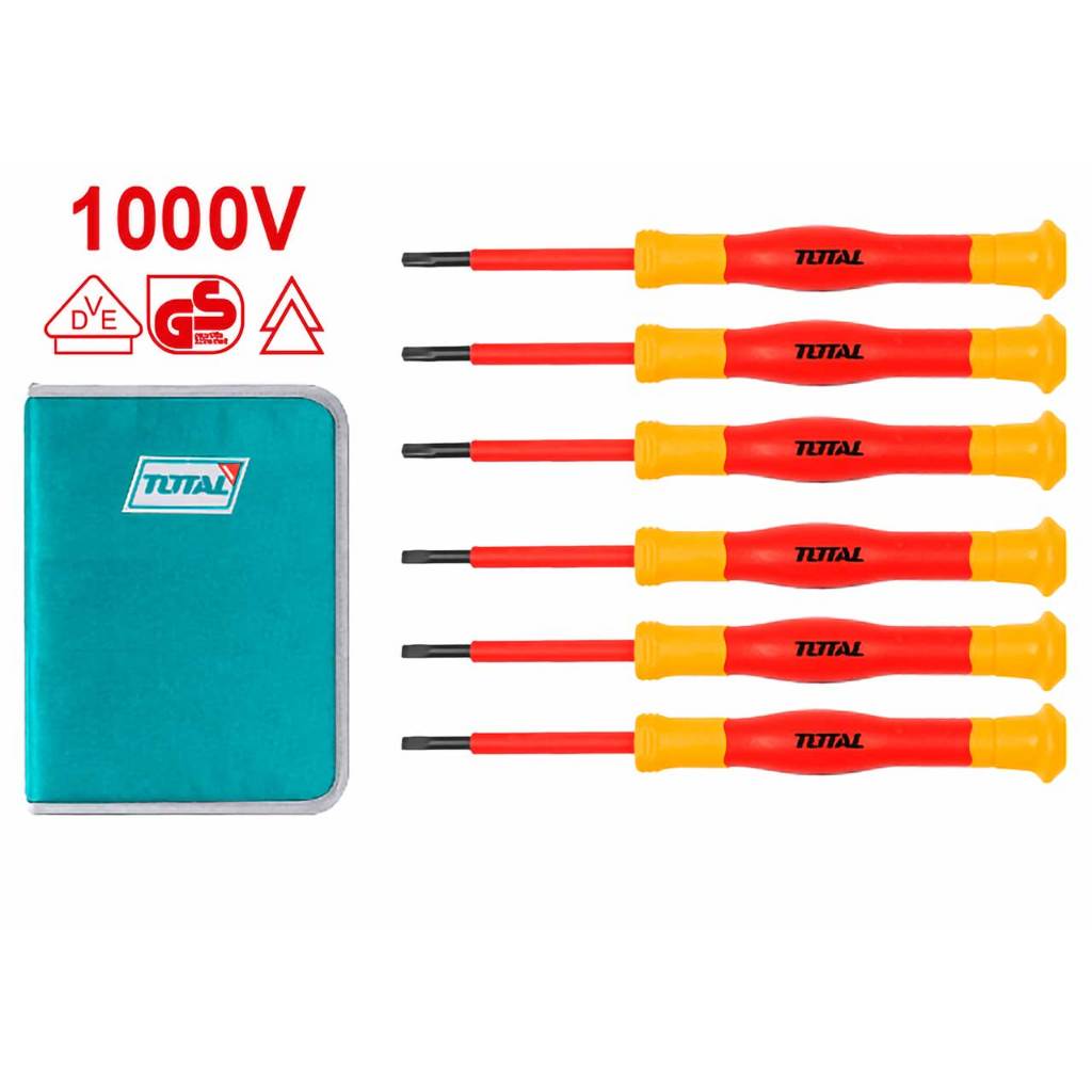 Bộ 6 tua vít chuẩn cách điện Total THKIPSD0601, bộ tuốc nơ vít cách điện, sử dụng chất liệu S2, chính hãng - Thinksafe
