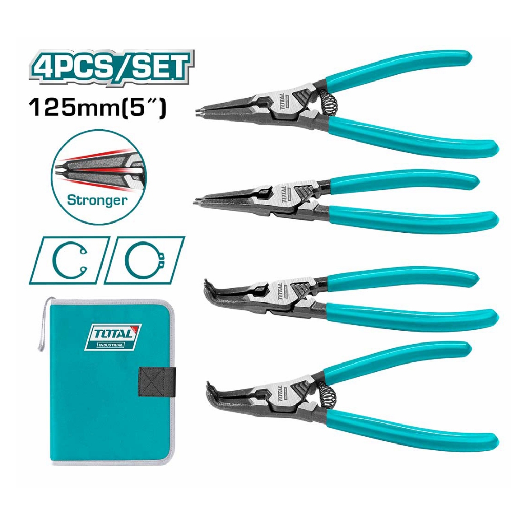 Bộ 4 kềm mở phe Total THTJ214041 THTJ214042 chất liệu thép carbon, kích thước 125mm - 180mm, Kìm chính hãng - Thinksafe