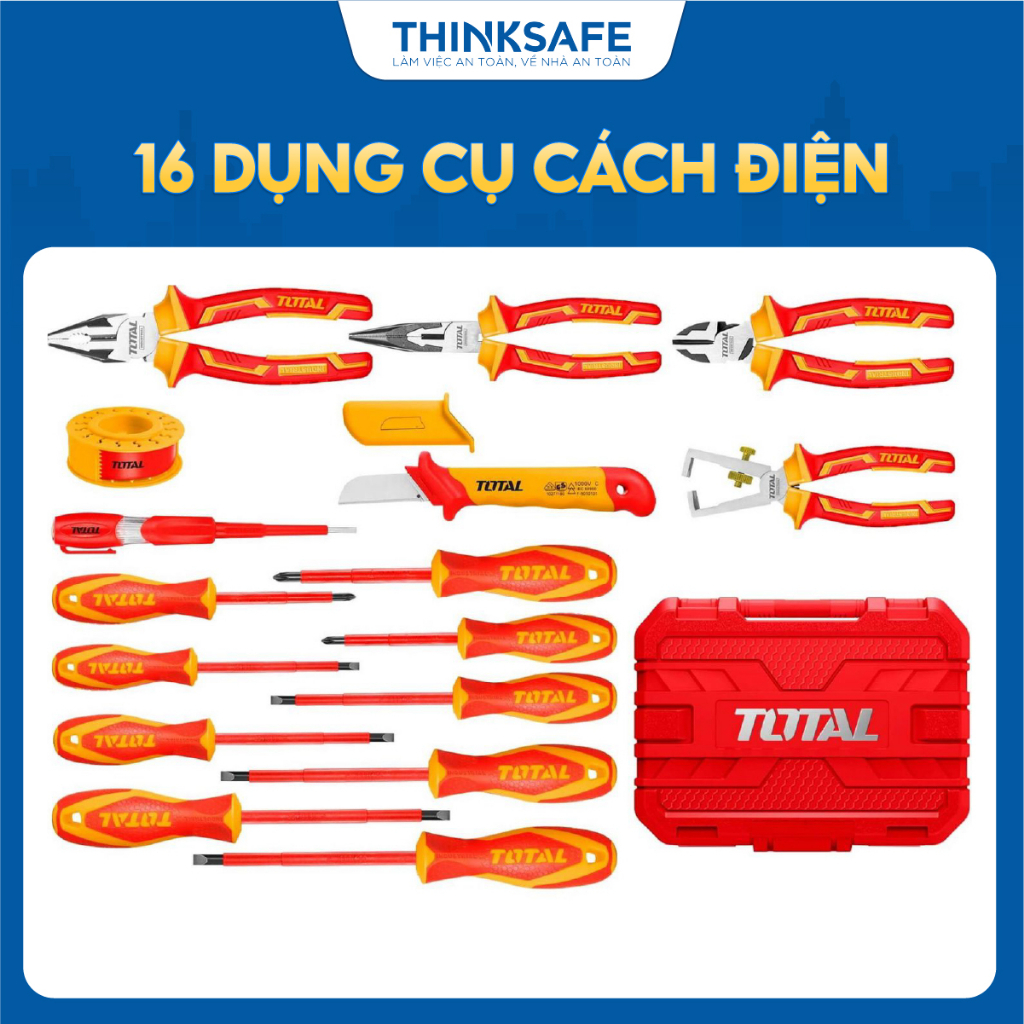 Bộ công cụ cách điện Total 16-19 chi tiết có chứng nhận 1000V an toàn Bộ đồ nghề sửa chữa đa năng chính hãng - Thinksafe