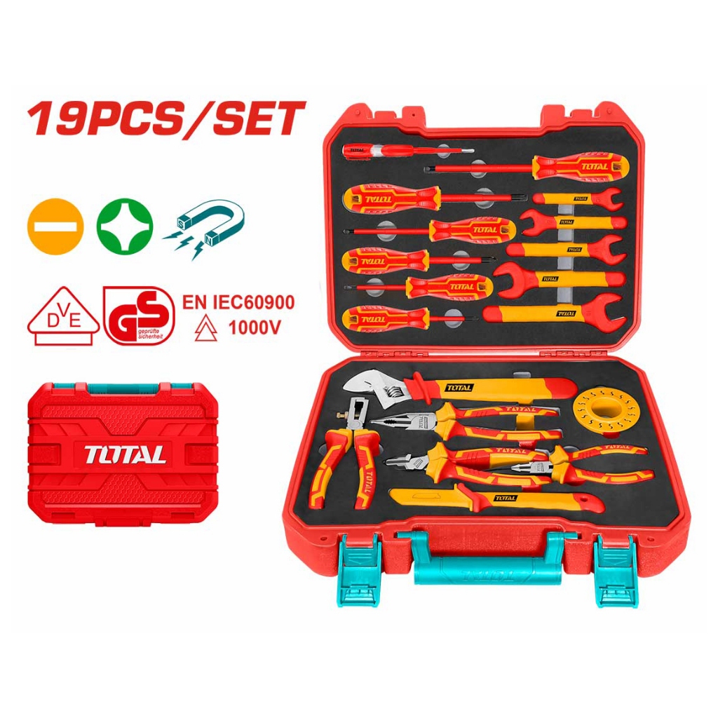Bộ công cụ cách điện Total 16-19 chi tiết có chứng nhận 1000V an toàn Bộ đồ nghề sửa chữa đa năng chính hãng - Thinksafe
