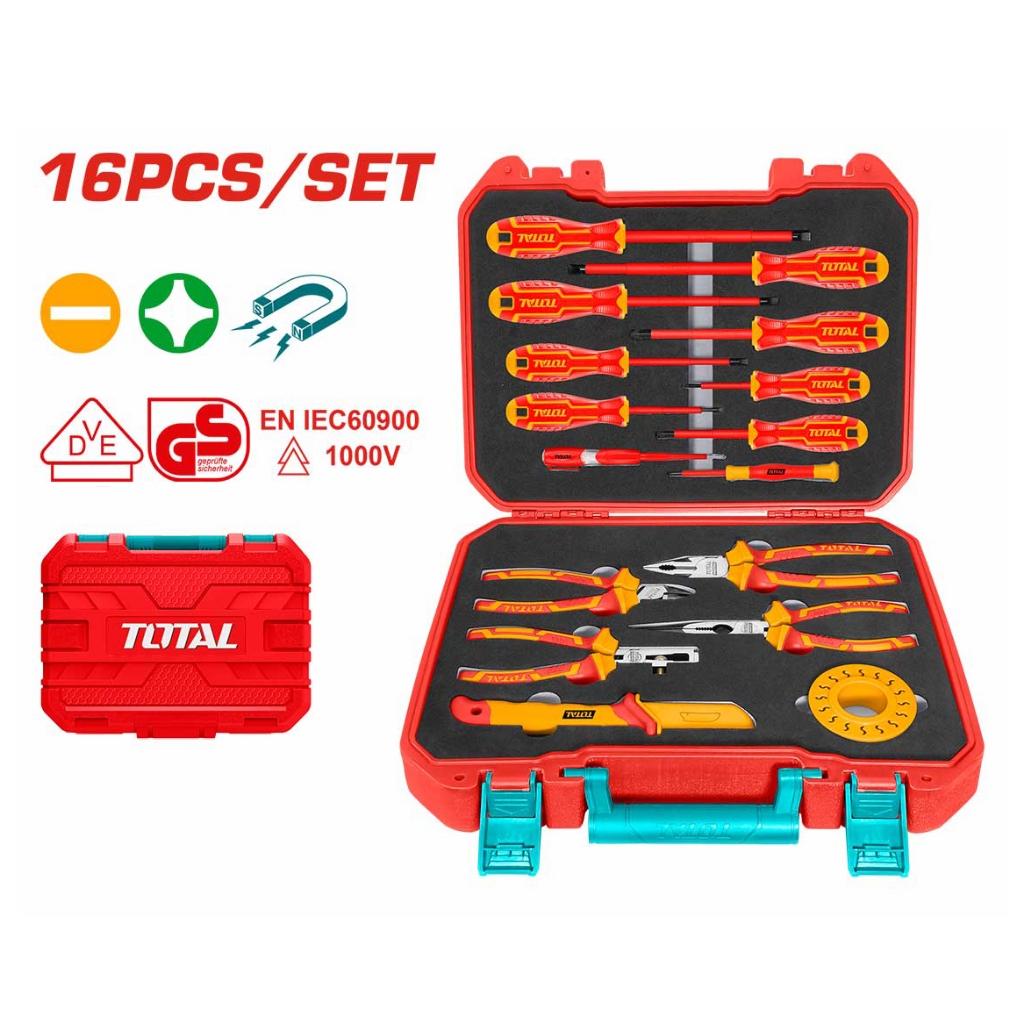 Bộ công cụ cách điện Total 16-19 chi tiết có chứng nhận 1000V an toàn Bộ đồ nghề sửa chữa đa năng chính hãng - Thinksafe