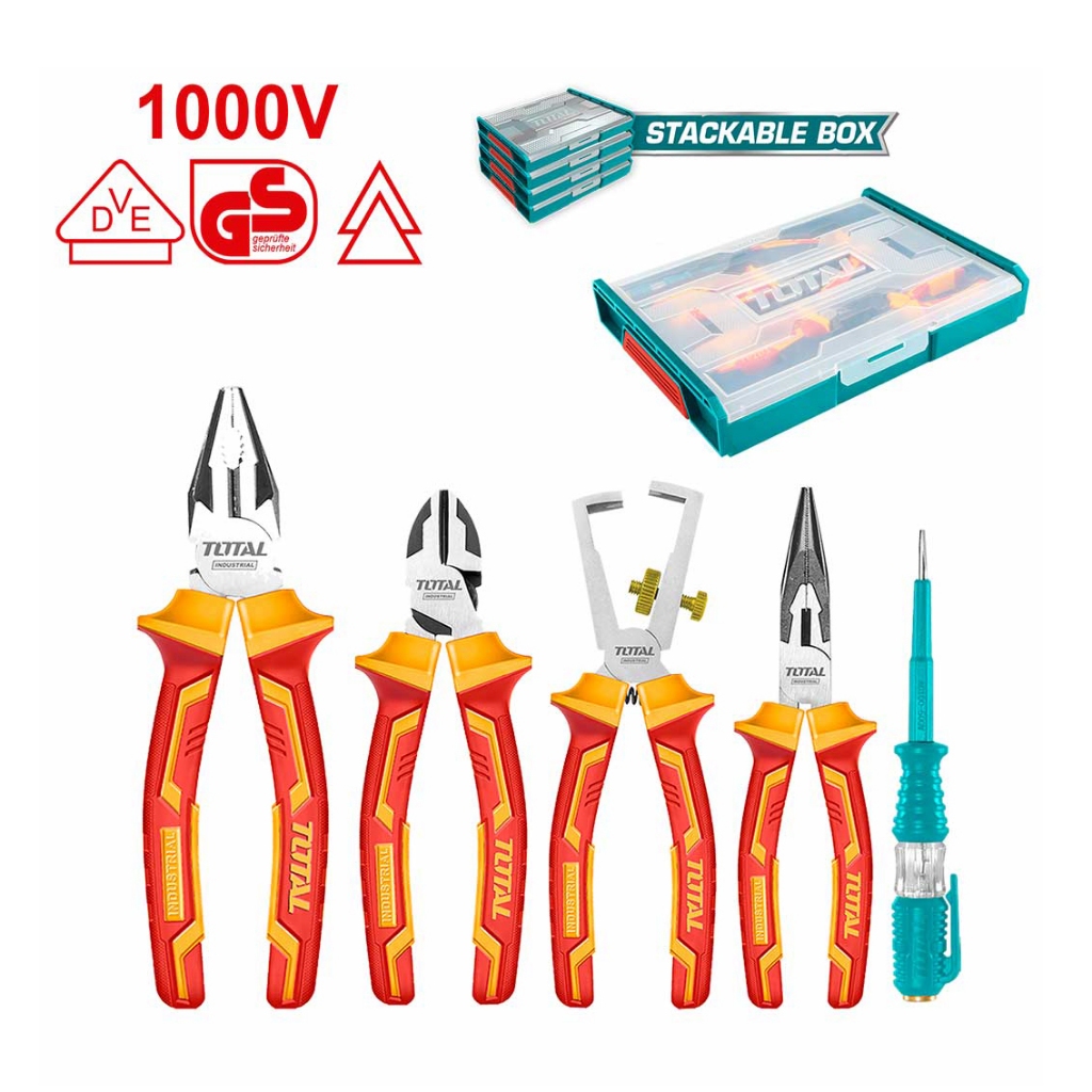 Bộ 5 công cụ cầm tay cách điện TOTAL THKTV02P051, cách điện hộp đựng chắc chắn chất lượng cao, chính hãng - Thinksafe