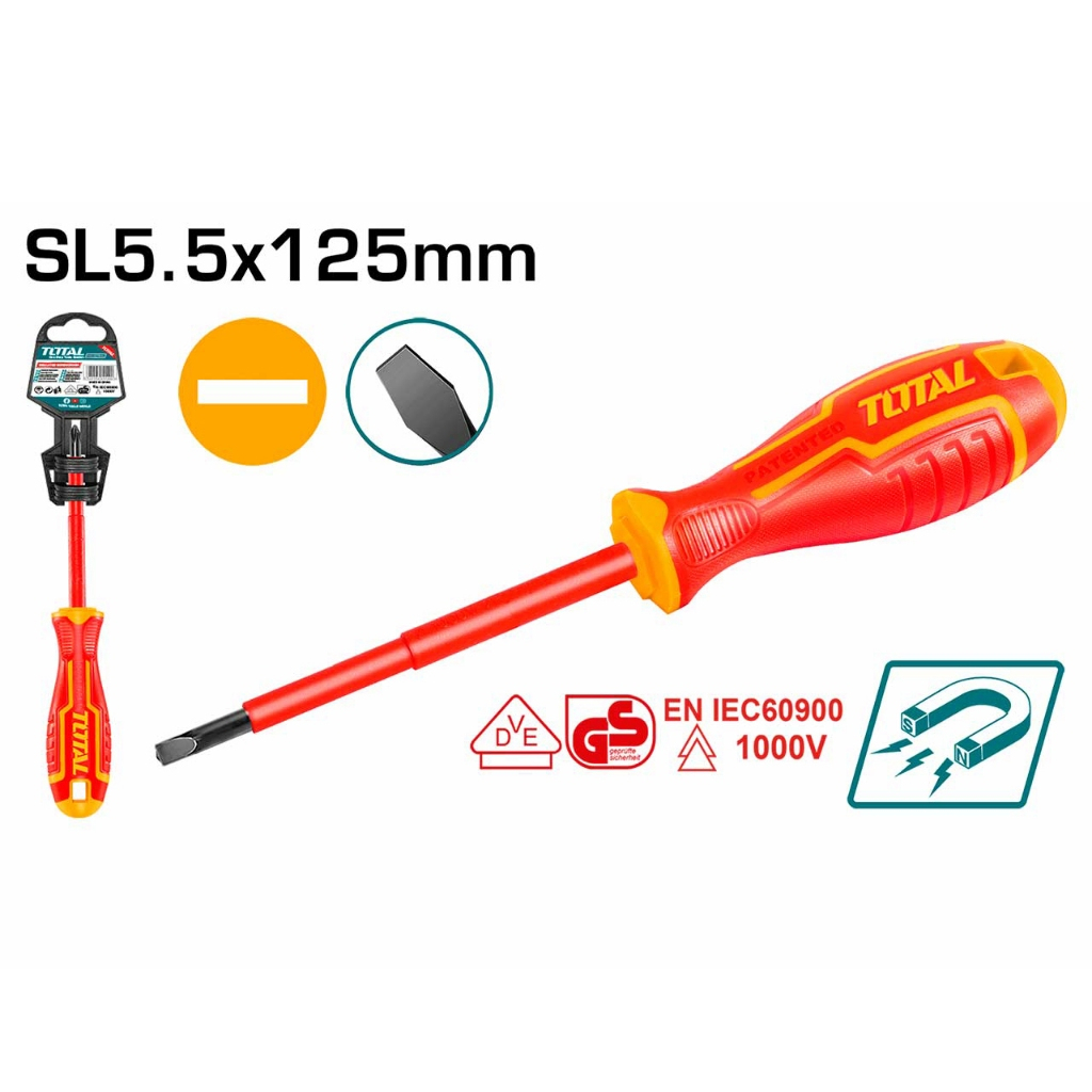 Tua vít dẹp cách điện 1000V Total THTIS4100, THTIS5125, THTIS6150, dùng thép không gì tuốc nơ vít cầm tay - Thinksafe