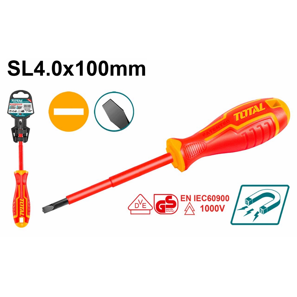 Tua vít dẹp cách điện 1000V Total THTIS4100, THTIS5125, THTIS6150, dùng thép không gì tuốc nơ vít cầm tay - Thinksafe