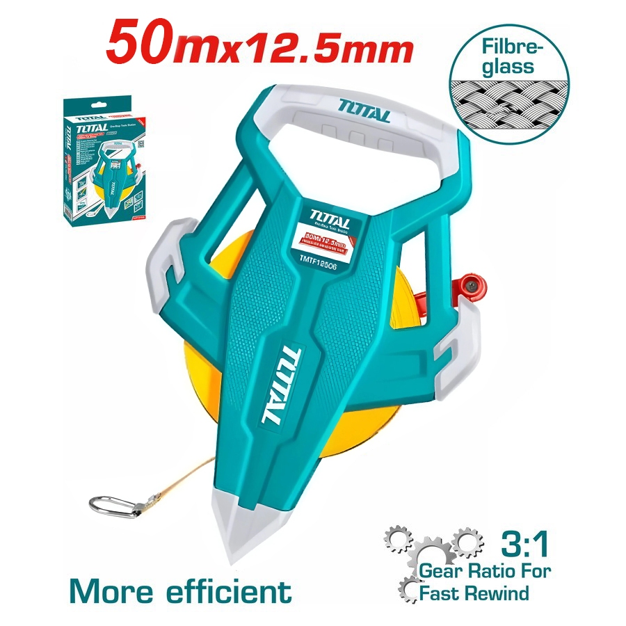 Thước dây sợi thủy tinh TOTAl kích thước từ 50m-100mx12.5mm sợi thủy tinh mềm dẻo, tay cầm tiện dụng - Thinksafe
