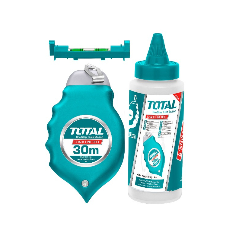 Bộ phấn vẽ đường thằng TOTAL THT661301, có sợi dây dài 30m, bình phấn xanh, thước đo độ, chính hãng - Thinksafe