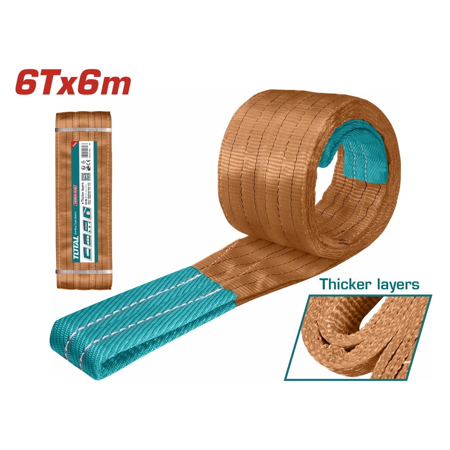 Dây cáp vải cẩu hàng 6 tấn TOTAL nâu khả năng tải 2T x 4m-6m, dây cáp tiết kiệm không có điểm mòn cố định - Thinksafe