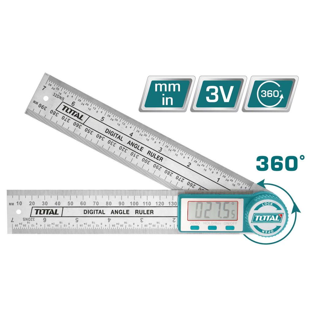 Thước góc kỹ thuật số Total TMT333601 phạm vi đo 0-360°, 0-200mm,0~400mm, Pin 3V chuyển đổi hệ thống mét/inch- Thinksafe