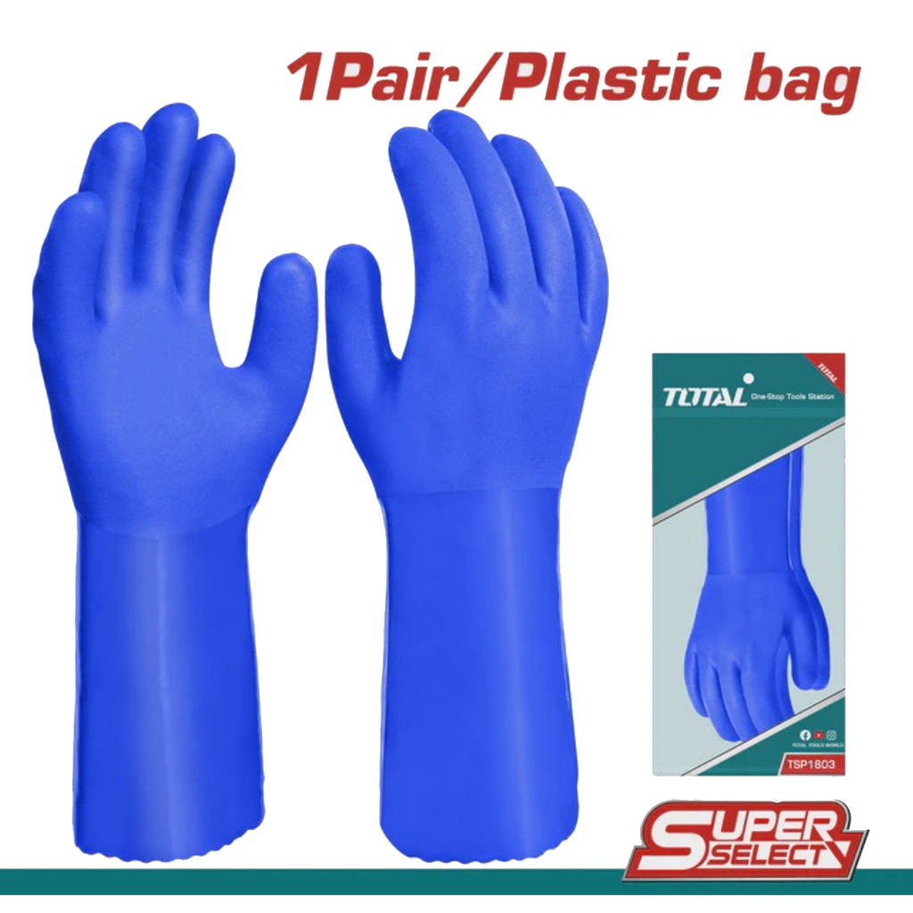 Găng tay nhựa PVC Total TSP1803 size XL 30cm chất lượng cao, Kháng dầu, axit và kiềm, đa chức năng, chính hãng-Thinksafe
