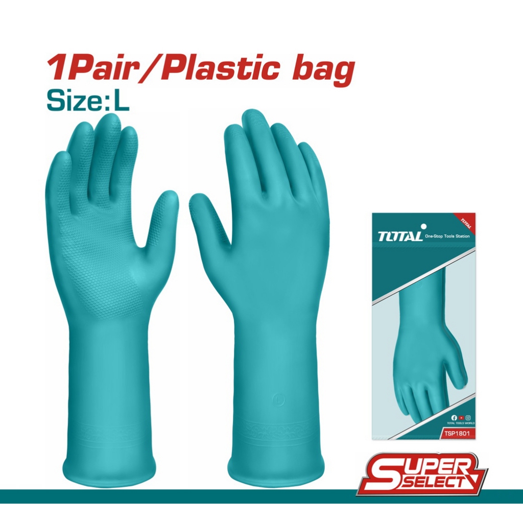 Găng tay nhựa PVC Total TSP1801 size L 32cm chất lượng cao, sử dụng cho người làm vườn, dọn dẹp, đa chức năng-Thinksafe