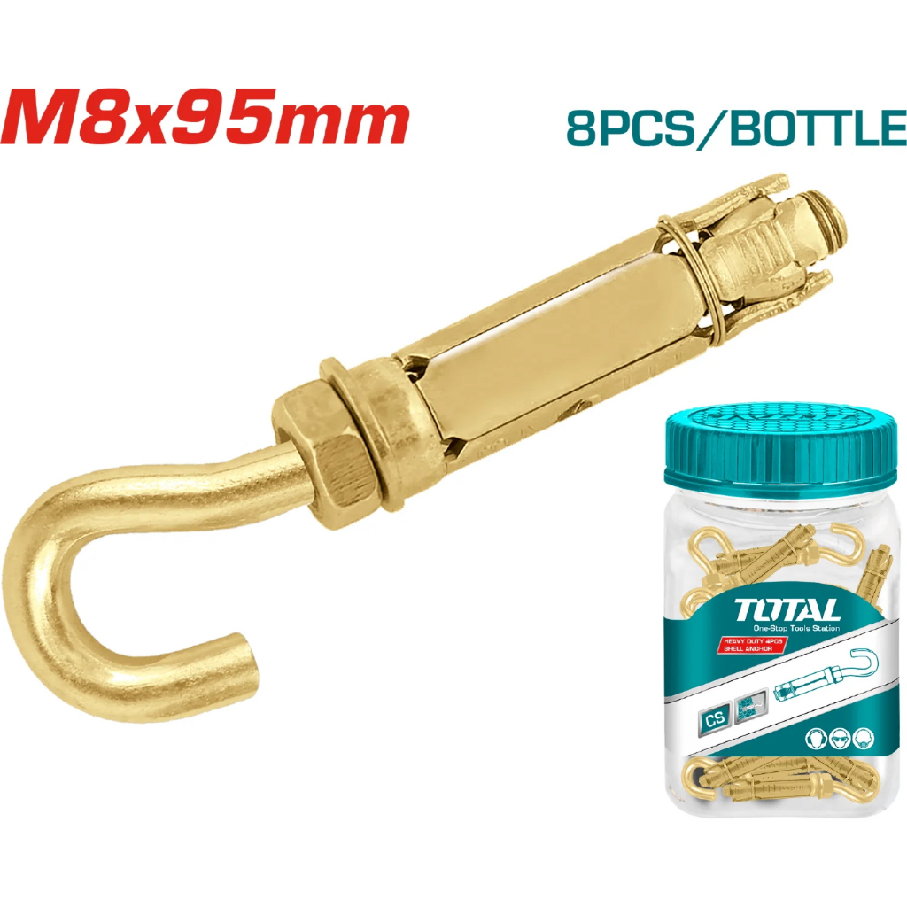 Vít nở neo móc Total, bộ 8 và bộ 16 neo móc nặng M6x75mm và M8x95mm, vít nở Total phân phối chính hãng - Thinksafe