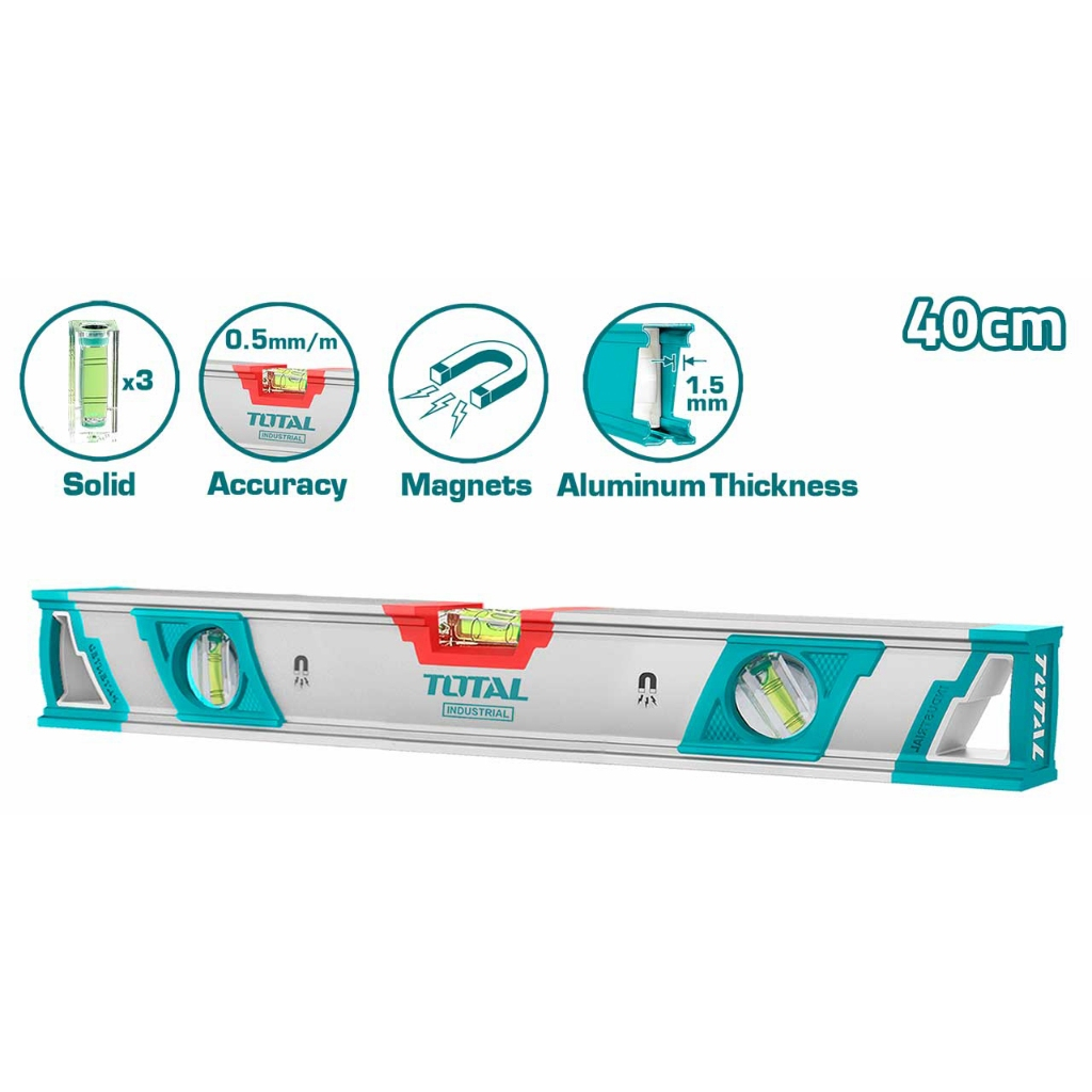Thước thủy có nam châm Total TMT24086M TMT26086M kích thước 40cm-60cm, độ dày thước nhôm 1.5mm, chính hãng - Thinksafe