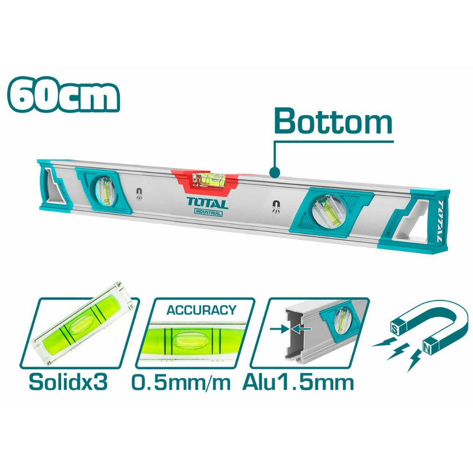 Thước thủy có nam châm Total TMT24086M TMT26086M kích thước 40cm-60cm, độ dày thước nhôm 1.5mm, chính hãng - Thinksafe