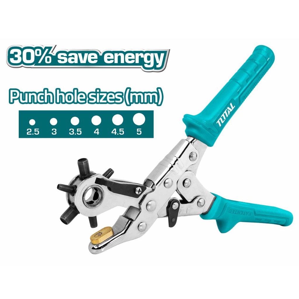 Dụng cụ đục lỗ vải da Total THT33526 kích thước 2,5mm, 3mm, 3,5mm, 4mm, 4,5mm, 5mm tiết kiệm 30% sức lực - Thinksafe