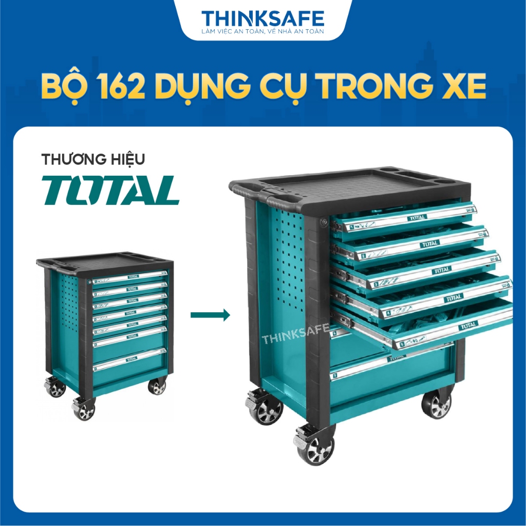 Bộ 162 món trong xe đựng công cụ Total THPTCS71621, xe đựng công cụ có 7 ngăn kéo, phân phối chính hãng - Total
