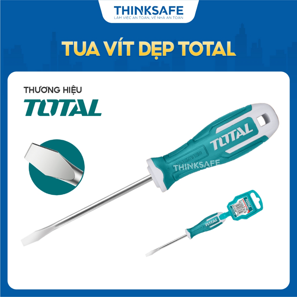 Tua vít dẹp Total dài 100mm - 150mm, chất liệu thép công nghiệp S2 chất lượng cao, Tô Vít chính hãng - Thinksafe