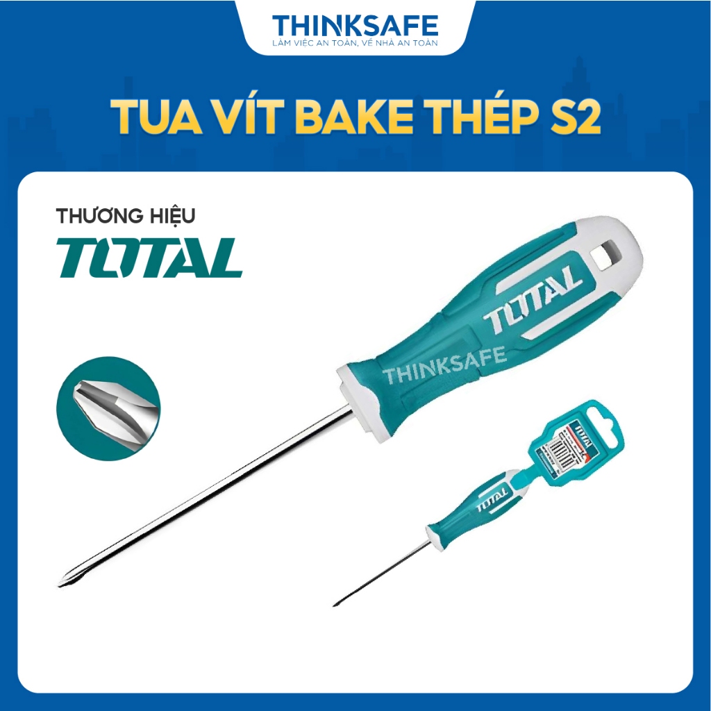 Tua vít bake Total PH0-PH2-PH3, đường kính 3-8 mm, dài 75mm-150mm, có móc treo nhựa Tô vít chất liệu thép S2 - Thinksafe