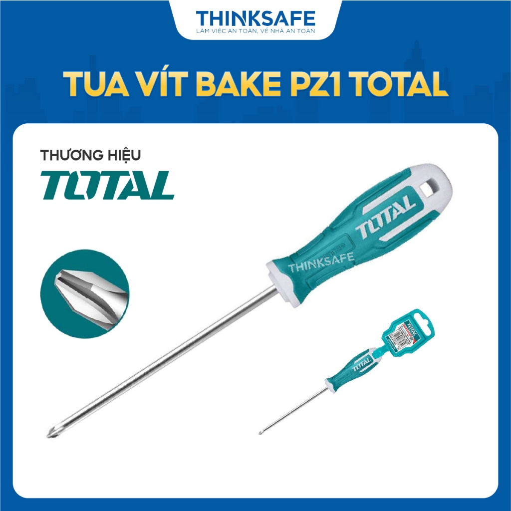 Tua vít bake Total PZ1 PZ2, đường kính 5- 6mm, chiều dài 100mm-150mm, chuôi tròn, Tô Vít chất liệu thép S2 - Thinksafe