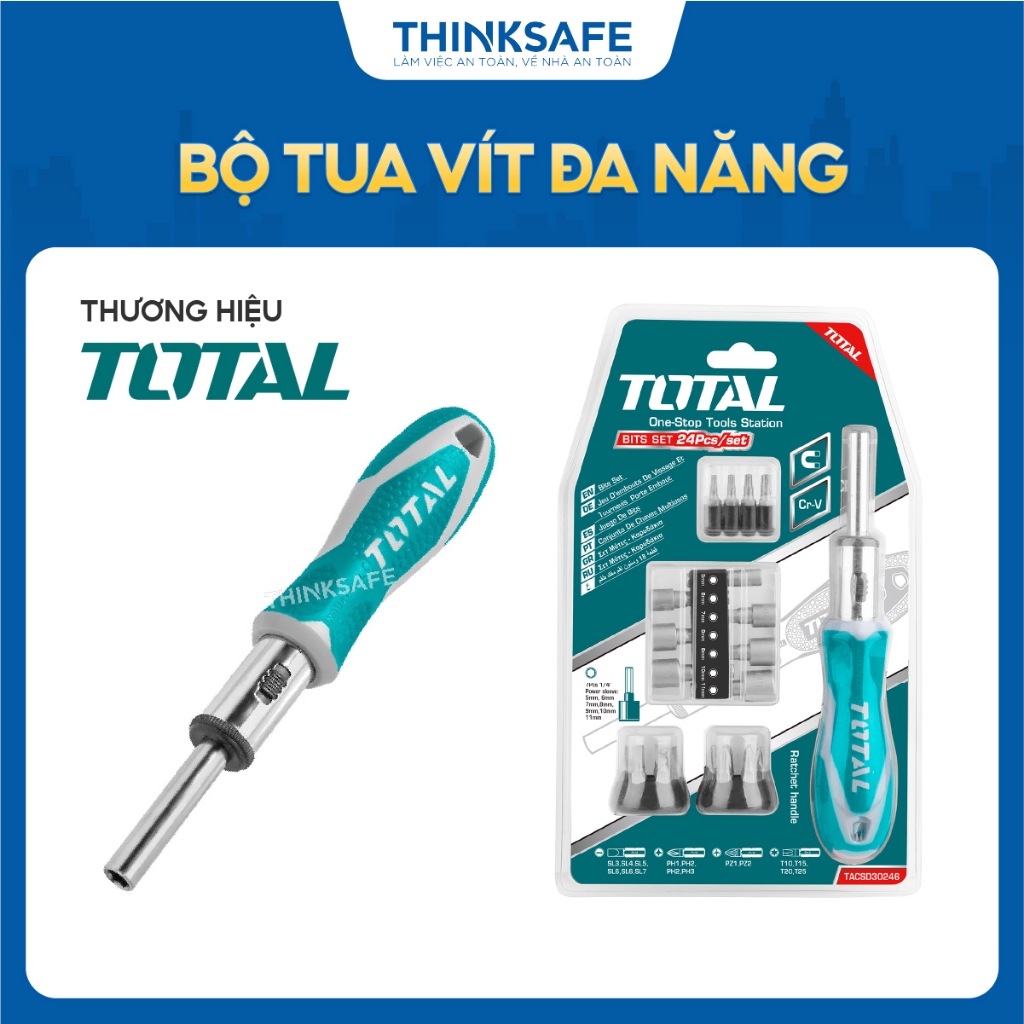 Bộ tua vít đa năng Total 24 - 33 chi tiết, chất liệu Crv bộ tuốc nơ vít cầm tay đa năng Tô vít sửa điện thoại -Thinksafe