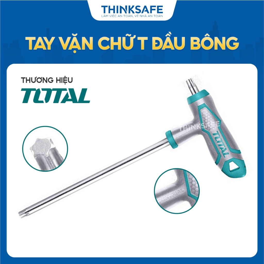 Tay vặn chữ T đầu bông Total, Kích thước: T20X100-125X100-130X150, Chất liệu Cr-V Chịu nhiệt và mạ Crom - Thinksafe