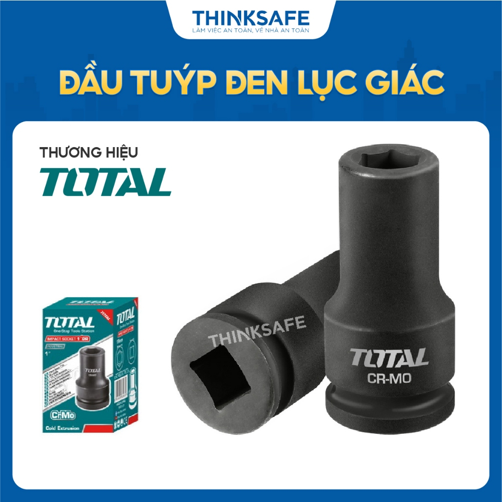 Đầu tuýp đen lục giác vuông 1 inch Total, kích thước 19mm - 48mm, chiều dài 90 - 95mm Đầu khẩu chính hãng - Thinksafe