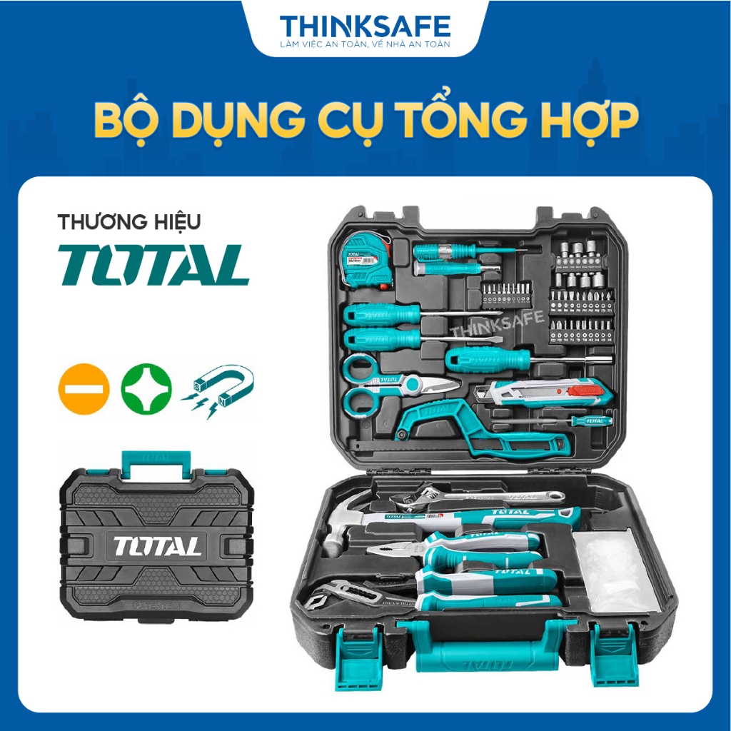 Bộ đồ nghề cầm tay 100 - 130 chi tiết TOTAL Bộ dụng cụ sửa chữa đa năng dùng lắp ráp, bảo dưỡng thiết bị - Thinksafe