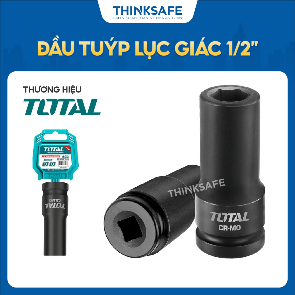 Đầu tuýp lục giác 1/2 inch Total bản dài đủ kích cỡ 10-27mm, Chất liệu CrMo, Đầu Tuýp tác động mở bulong ốc - Thinksafe