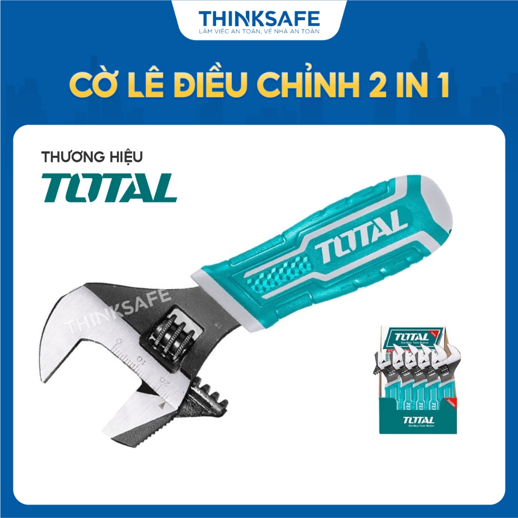 Cờ lê điều chỉnh Total 2 trong 1, kích thước 156mm - 250mm, chất liệu CrV, đầu mỏ lết có thể thay đổi - Thinksafe