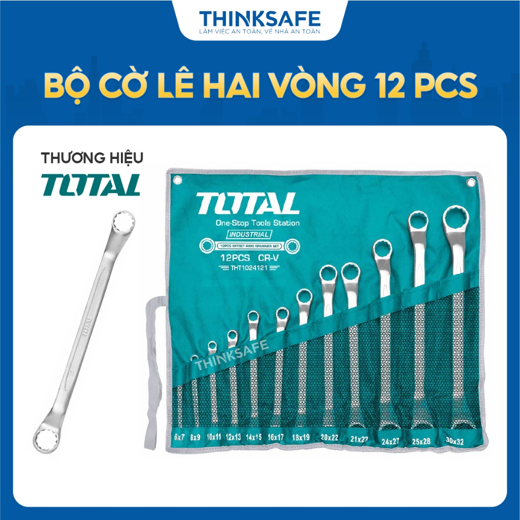 Bộ cờ lê hai vòng 12 chi tiết TOTAL 6-32mm cờ lê chất liệu Cr-V siêu cứng, chống rỉ, chính hãng - THINKSAFE