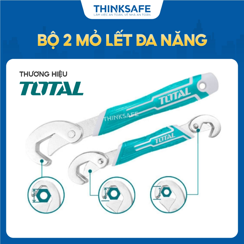 Bộ 2 mỏ lết đa năng Total TBWS09328, mỏ lết cầm tay mạ crom, tay cầm hai màu, phân phối chính hãng - Thinksafe
