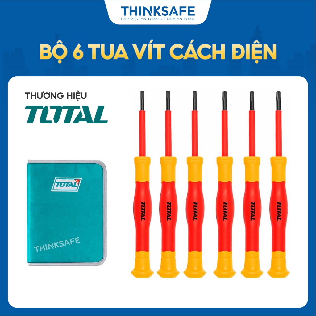 Bộ 6 tua vít chuẩn cách điện Total THKIPSD0601, bộ tuốc nơ vít cách điện, sử dụng chất liệu S2, chính hãng - Thinksafe